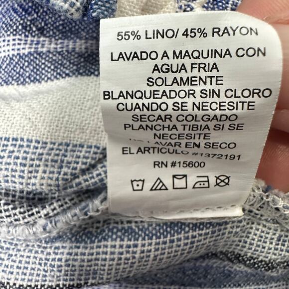 Briggs Linen Blend Short WMNS M Blue White Striped Pull On Elastic Waist Pocket - Picture 8 of 8